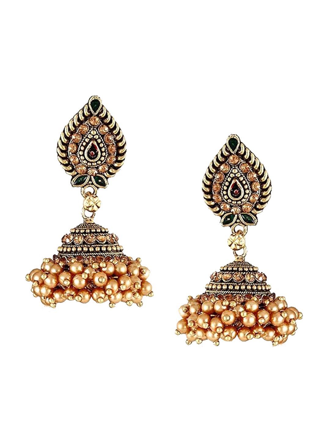 

Vighnaharta Rhodium-Plated Beaded Floral Jhumkas, Gold
