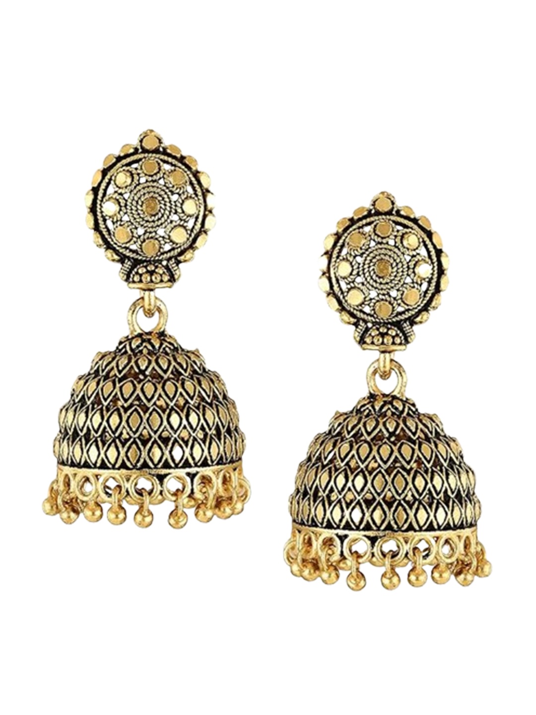 

Vighnaharta Rhodium-Plated Floral Oxidised Jhumkas, Gold
