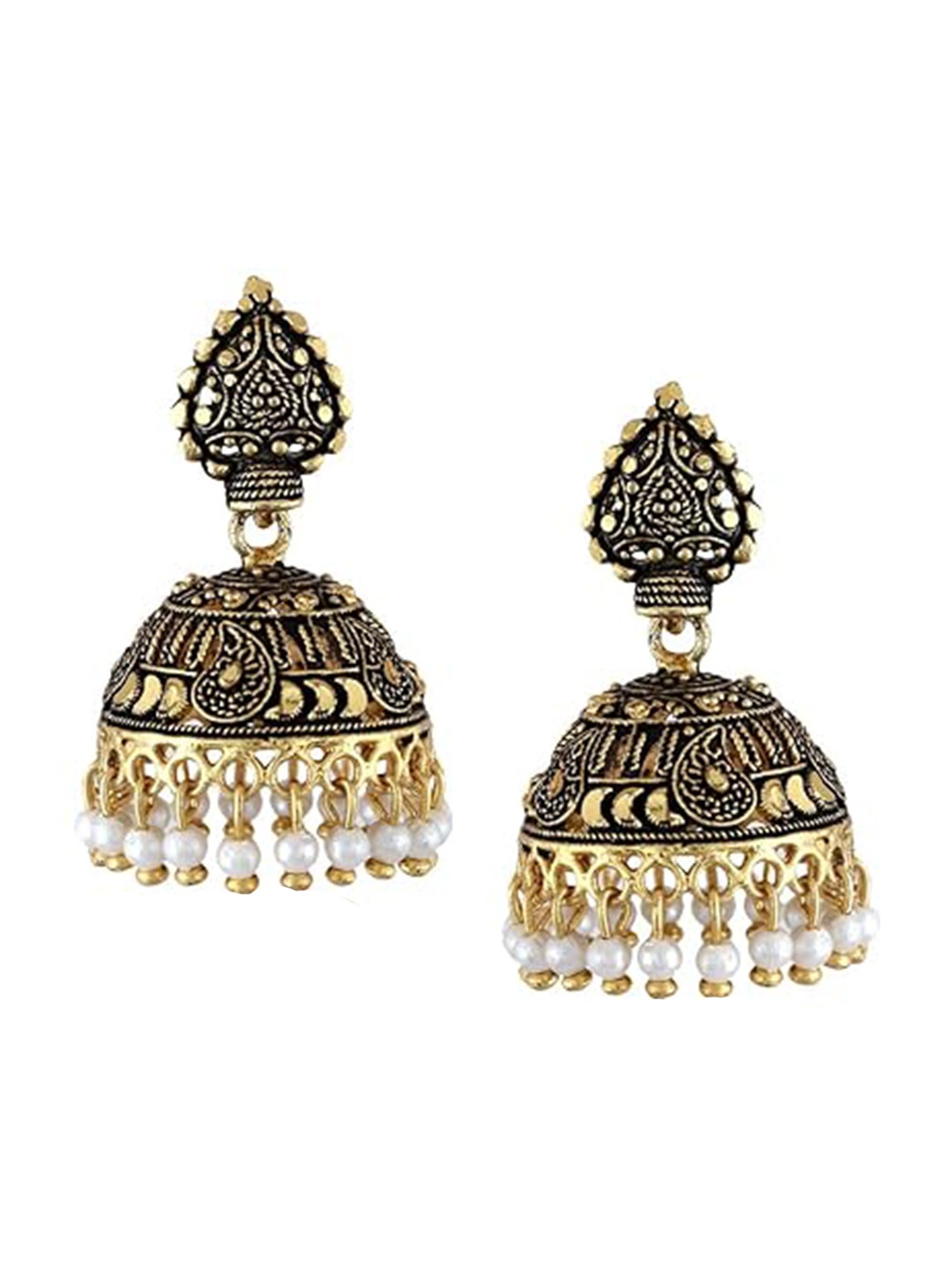 

Vighnaharta Gold-Plated Antique Dome Shaped Beaded Jhumkas