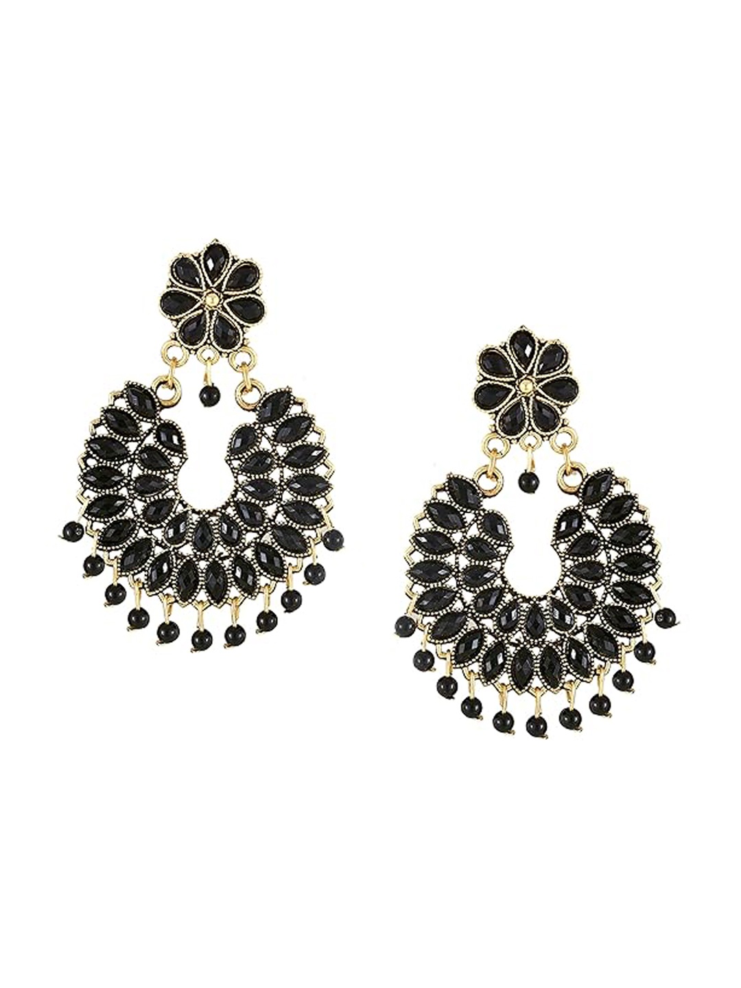 

Vighnaharta Rhodium-Plated Stone-Studded Beaded Floral Chandbalis, Silver