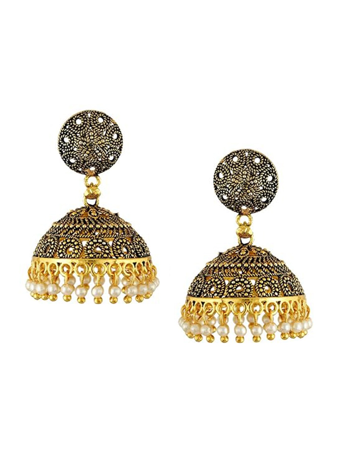 

Vighnaharta Gold-Plated Beaded Dome Shaped Jhumkas Earrings