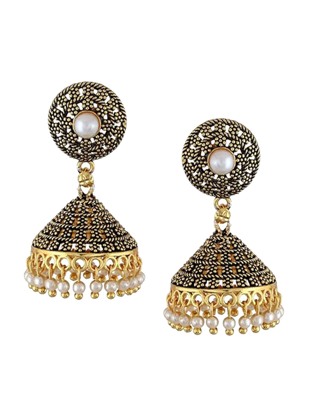 

Vighnaharta Gold-Plated Beaded Dome Shaped Jhumkas