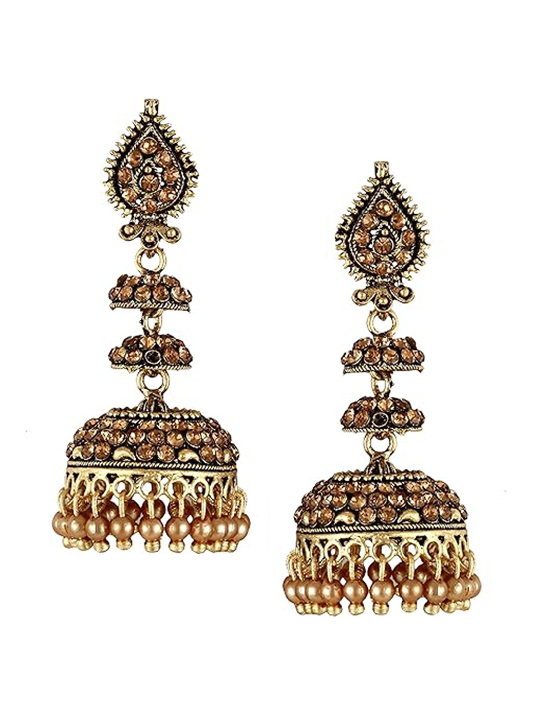 

Vighnaharta Brass Gold-Plated Beaded Classic Jhumkas