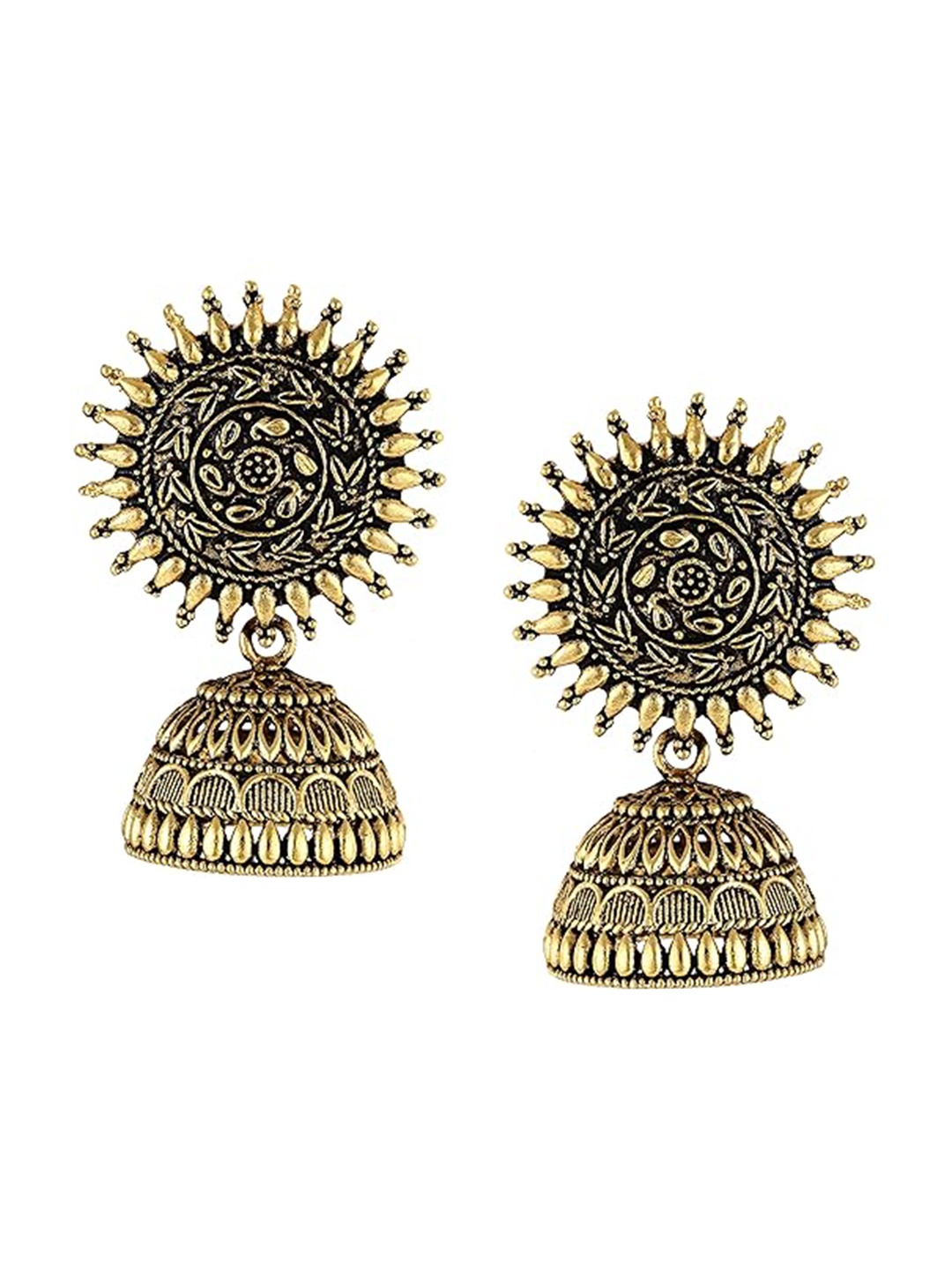 

Vighnaharta Oxidised Rhodium-Plated Dome Shaped Jhumkas, Silver