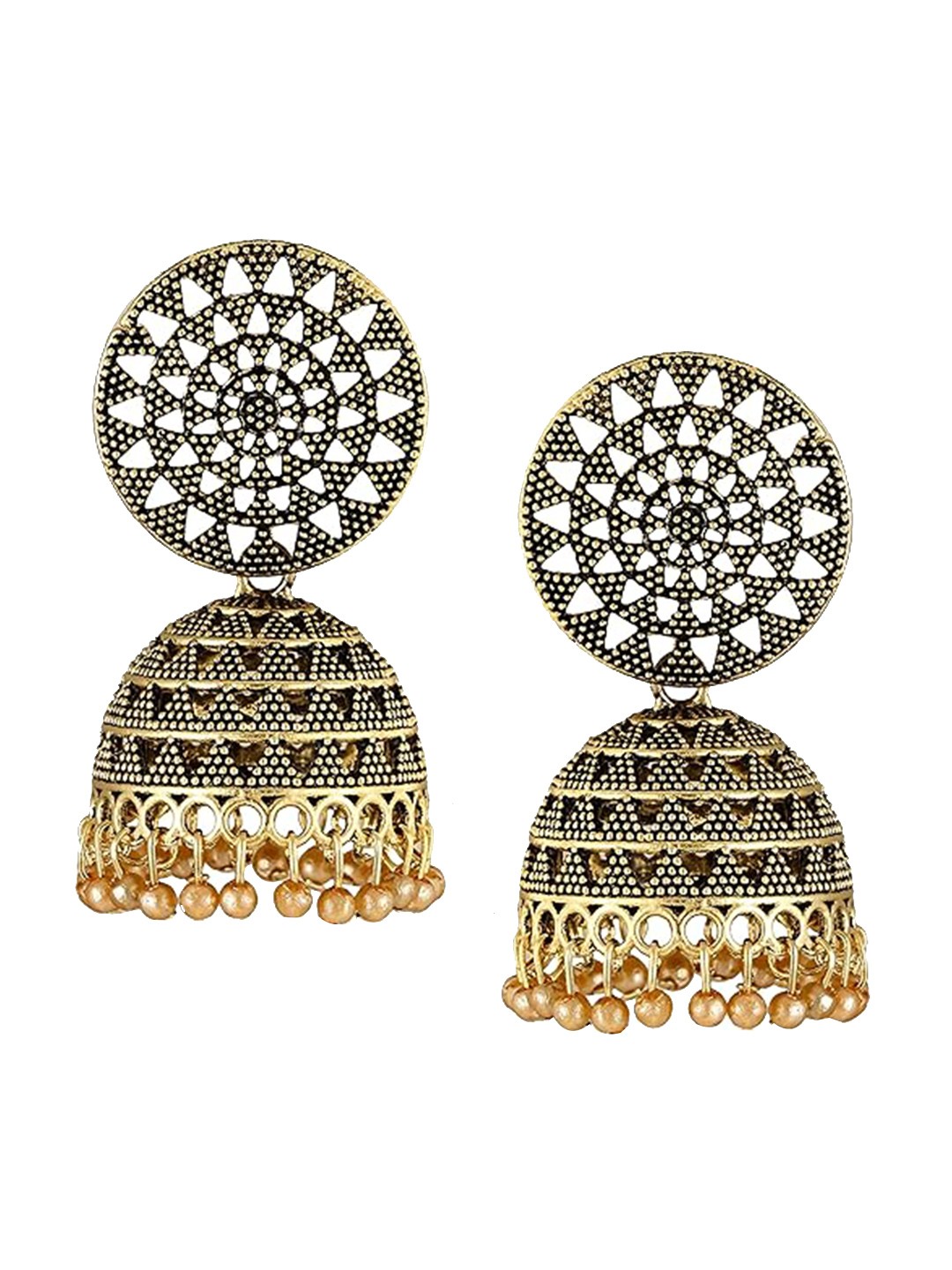 

Vighnaharta Brass Gold-Plated Beaded Classic Jhumkas