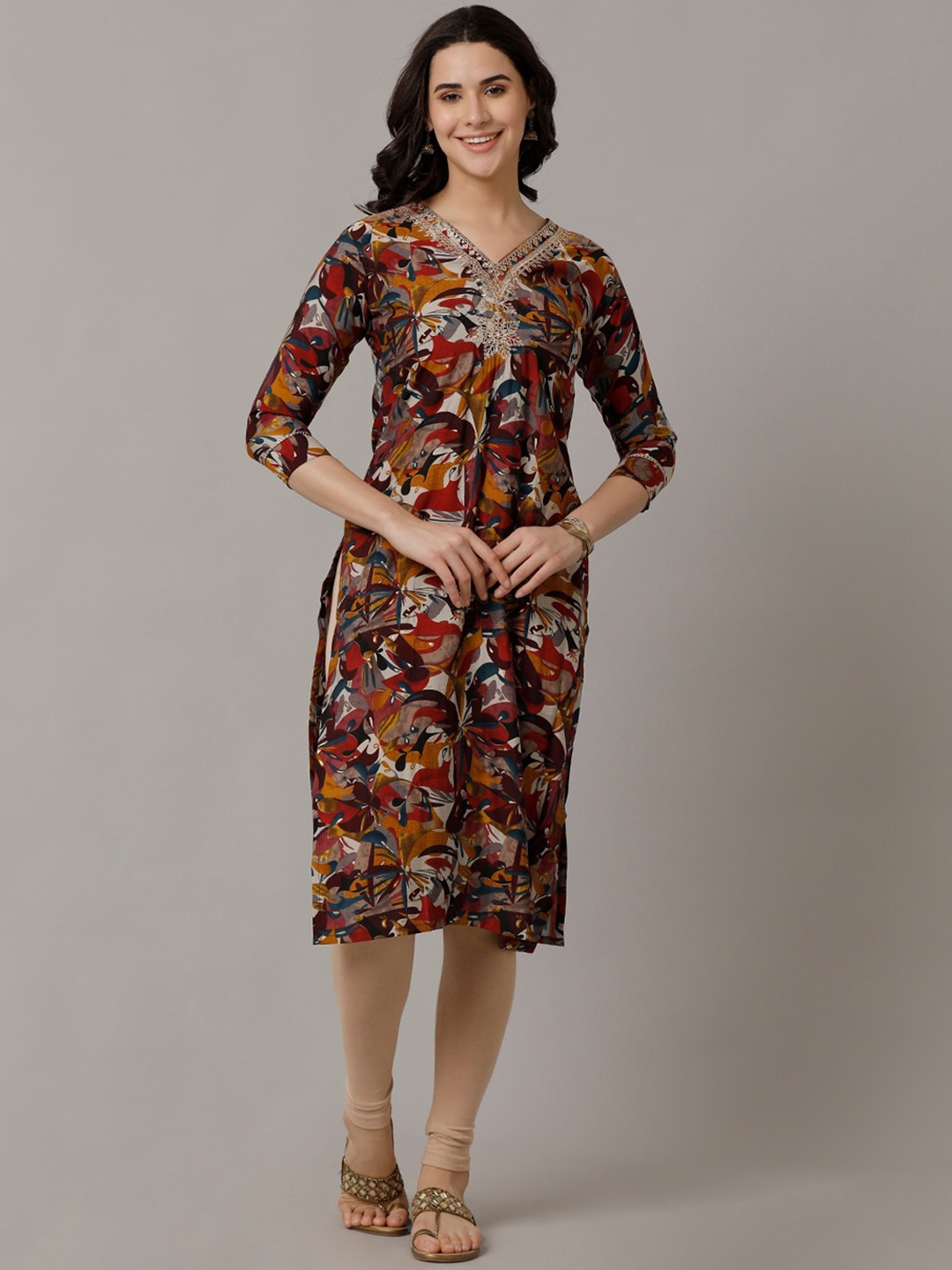 

NAYRA Floral Printed Cotton Kurta, Rust