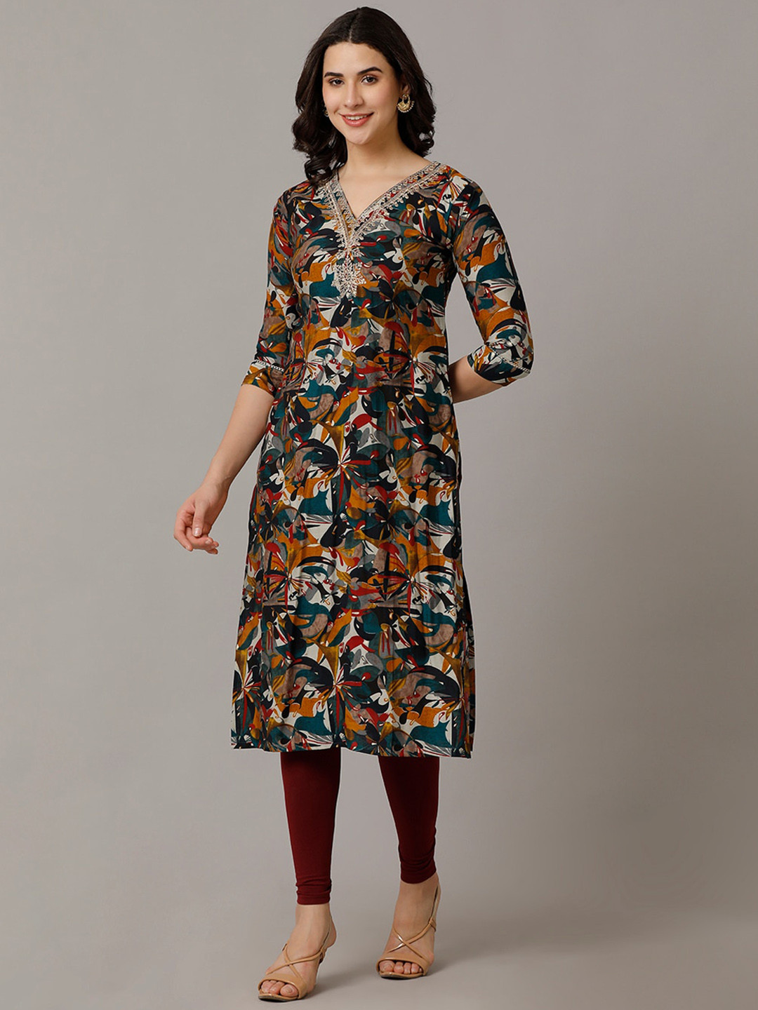 

NAYRA Floral Printed Cotton Kurta, Rust
