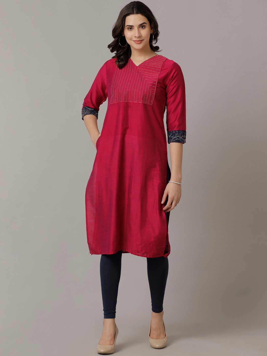 

NAYRA Striped Yoke Design Kurta, Pink