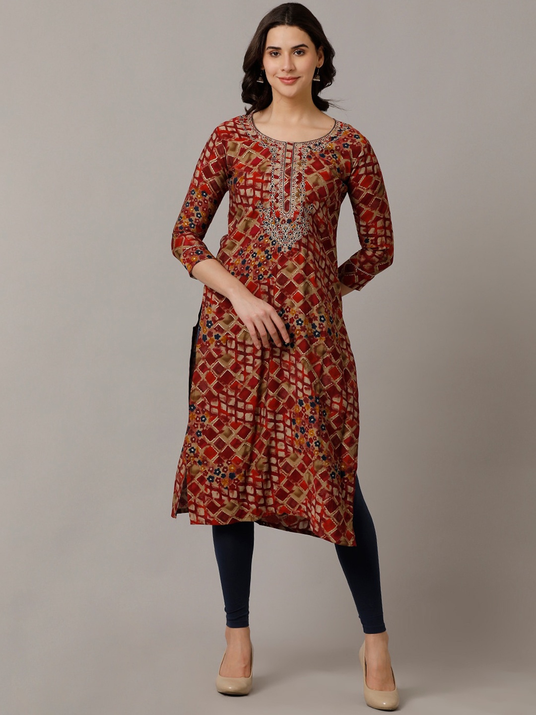

NAYRA Geometric Printed Cotton Kurta, Maroon