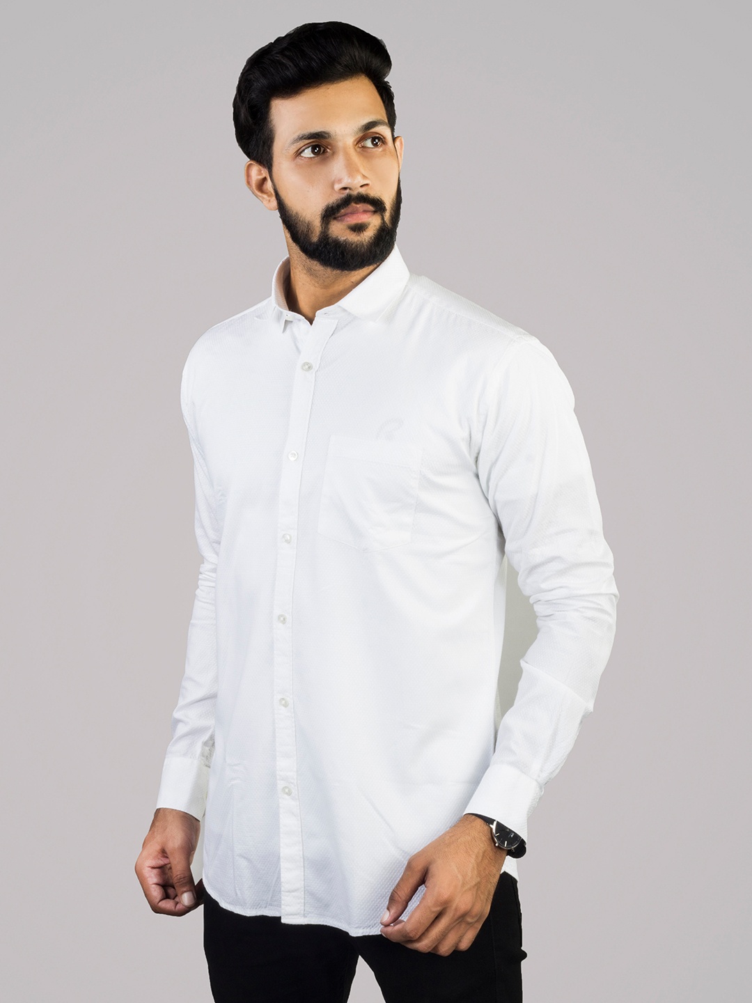 

INDIAN THREADS Comfort Slim Collar Cotton Opaque Formal Shirt, White