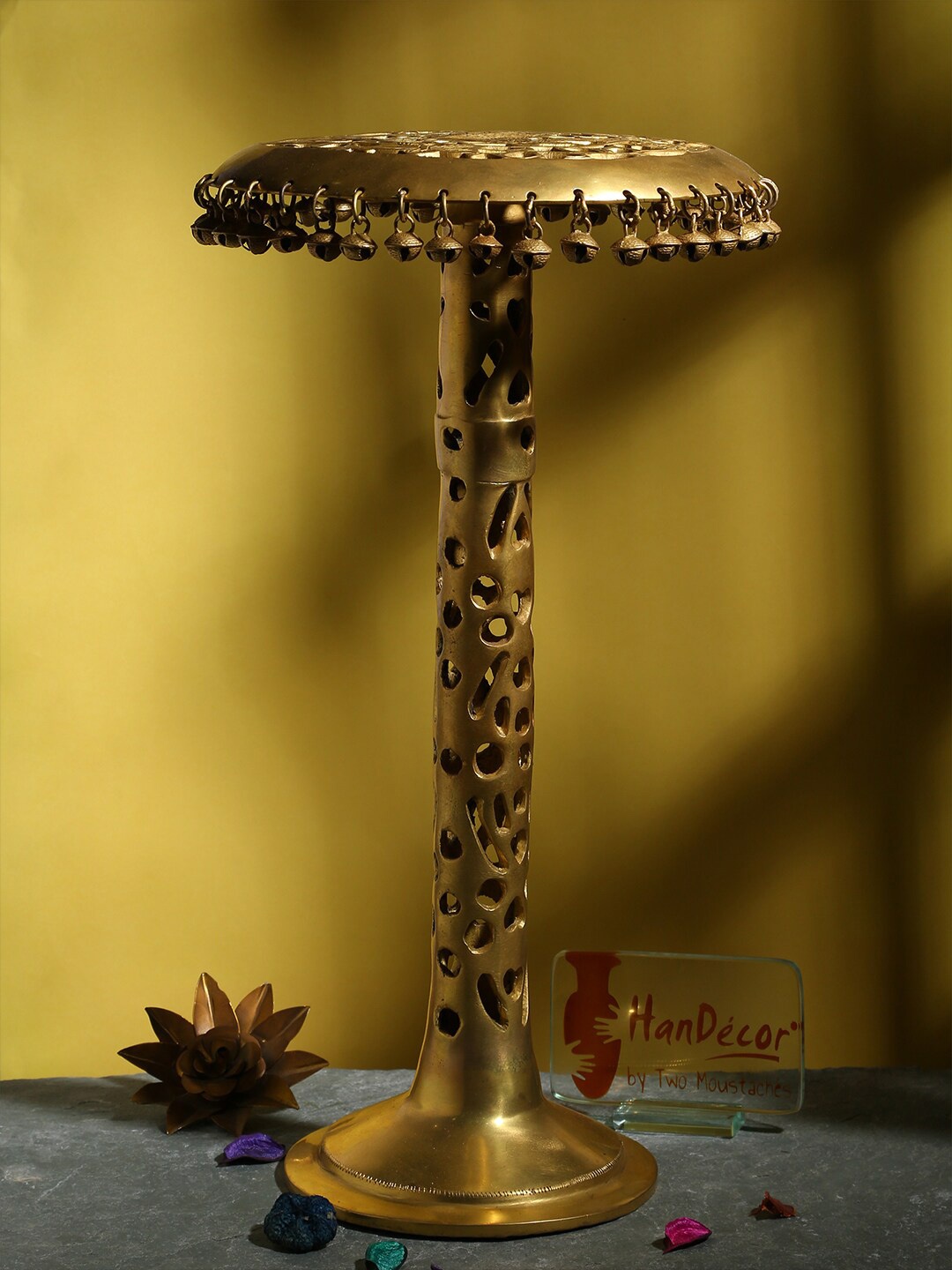 

Two Moustaches Brown Brass Decorative Round Corner Table