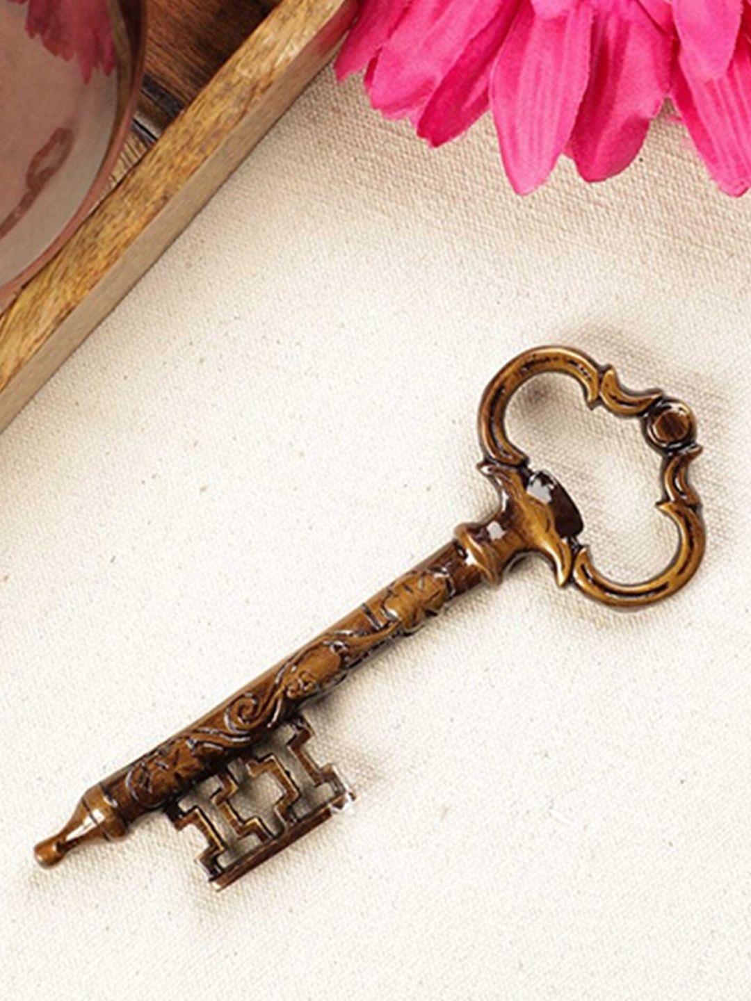 Two Moustaches Brown Key Design Brass Bottle Opener