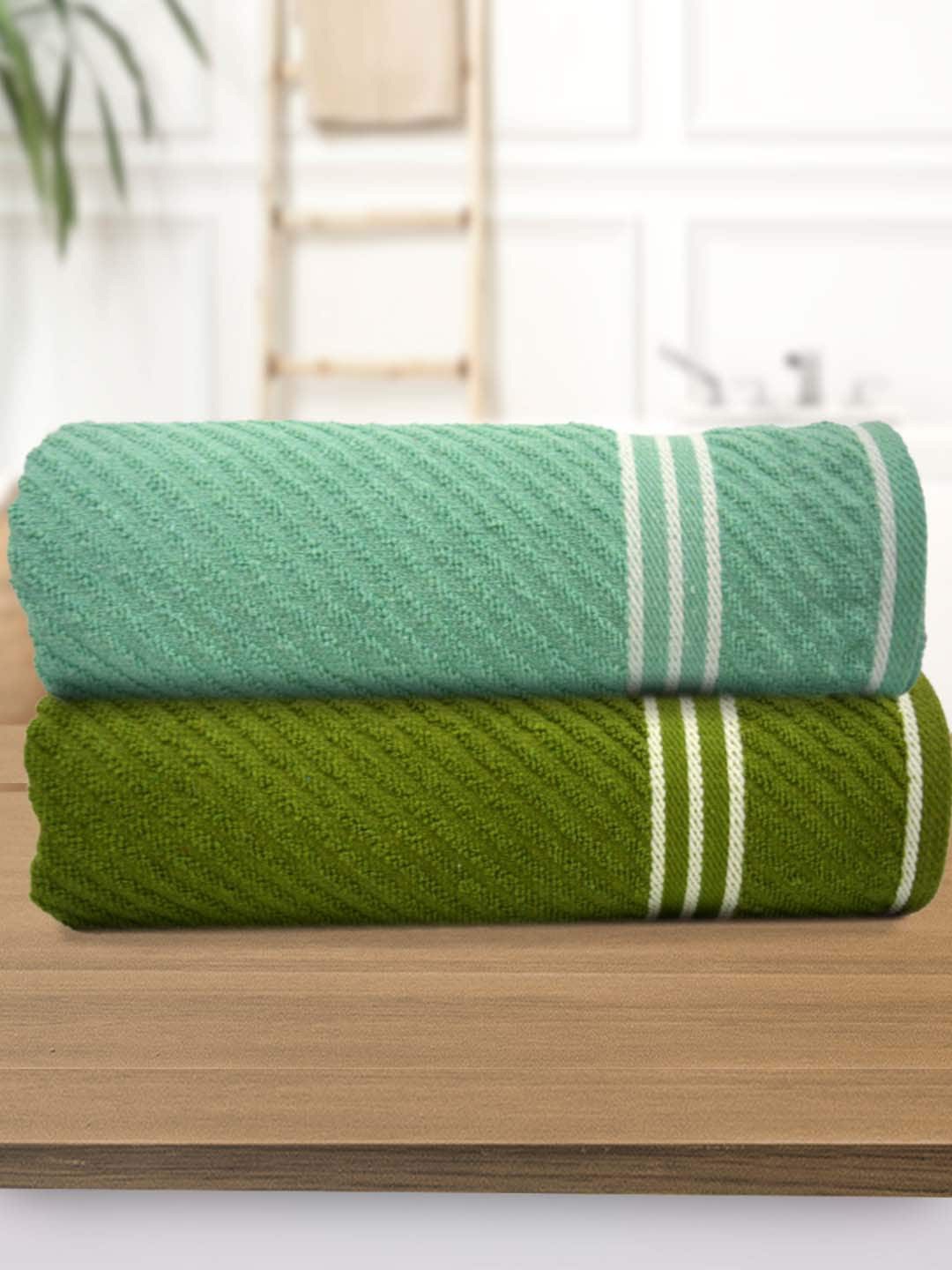 

Athom Living Green & White 2 Pieces Striped Terry Cotton Bath Towels