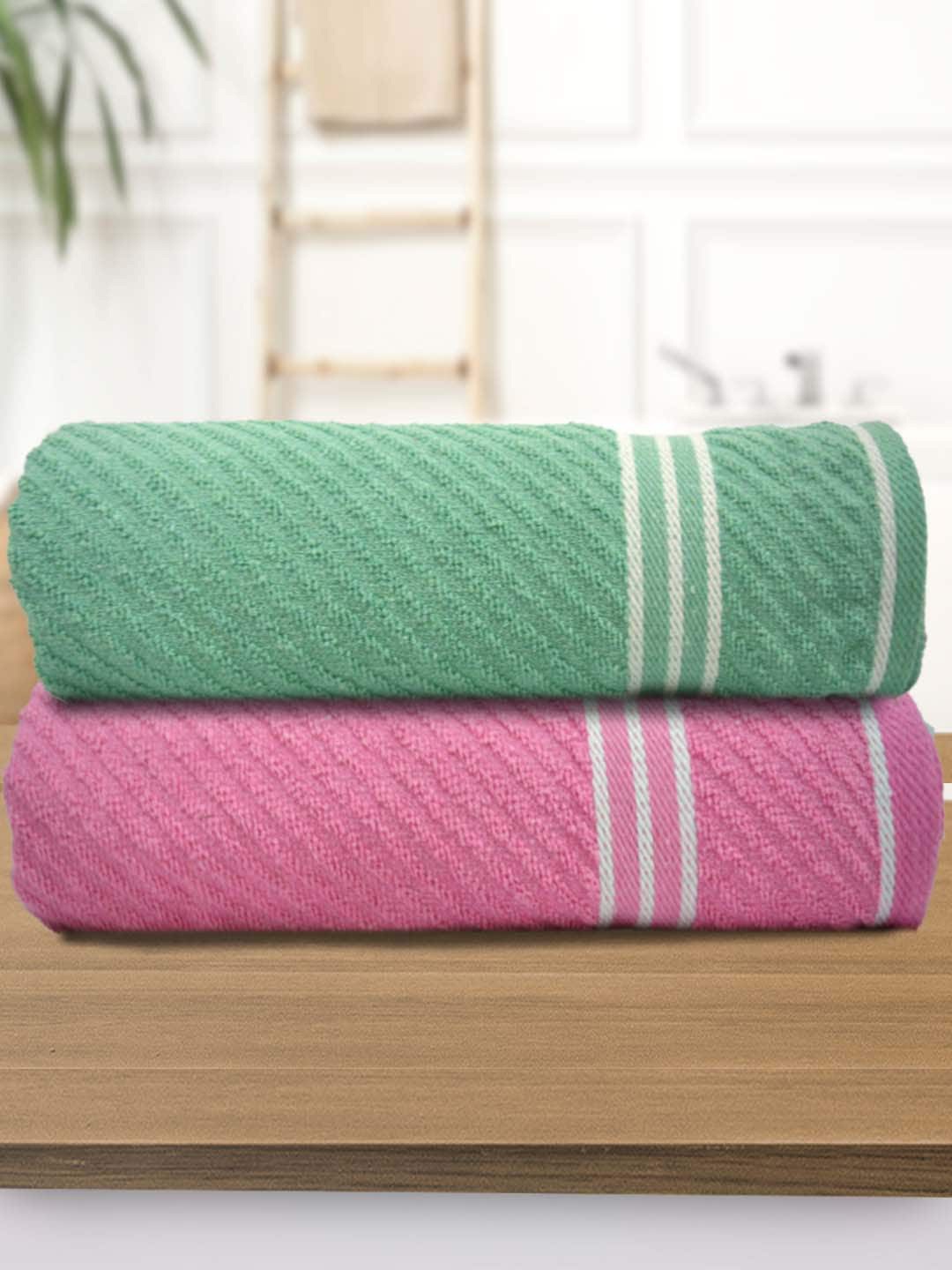 

Athom Living Sea Green & Pink 2 Pieces Striped 400 GSM Cotton Bath Towels