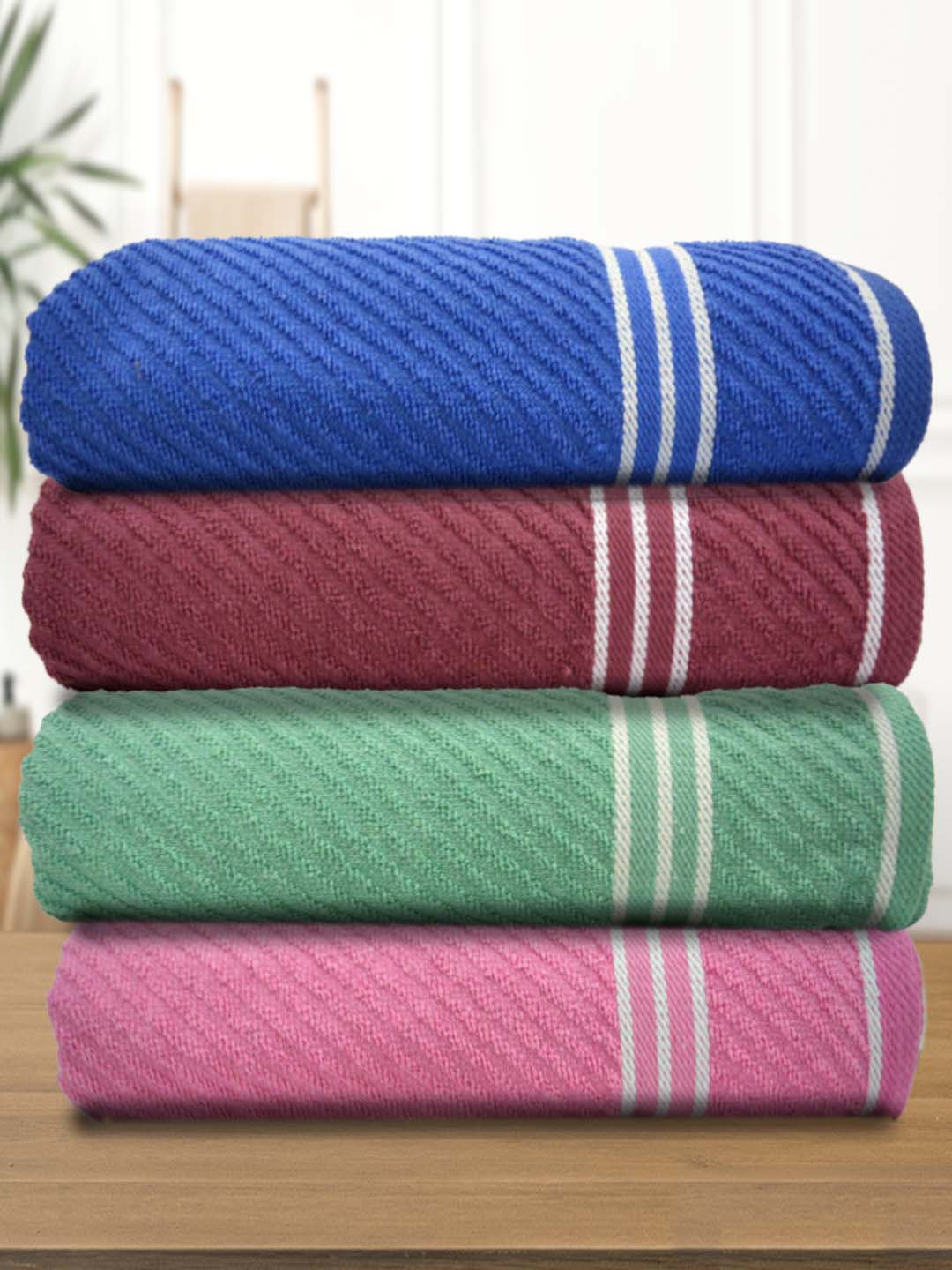 

Athom Living Green & Blue 4 Pieces Striped 400 GSM Cotton Bath Towels