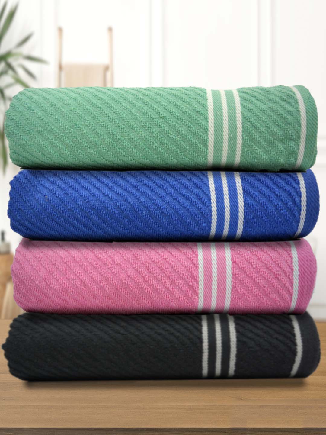 

Athom Living Green & Blue 4 Pieces Striped 400 GSM Cotton Bath Towels