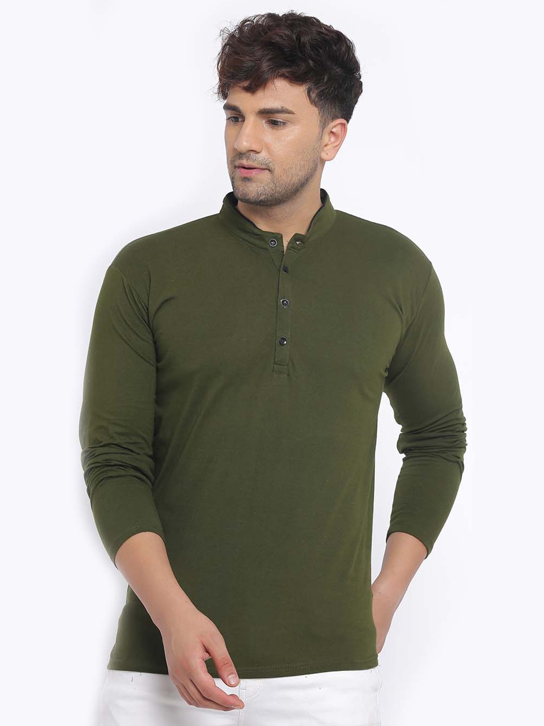 

BAESD Henley Neck New Basics Cotton Regular Fit T-shirt, Olive
