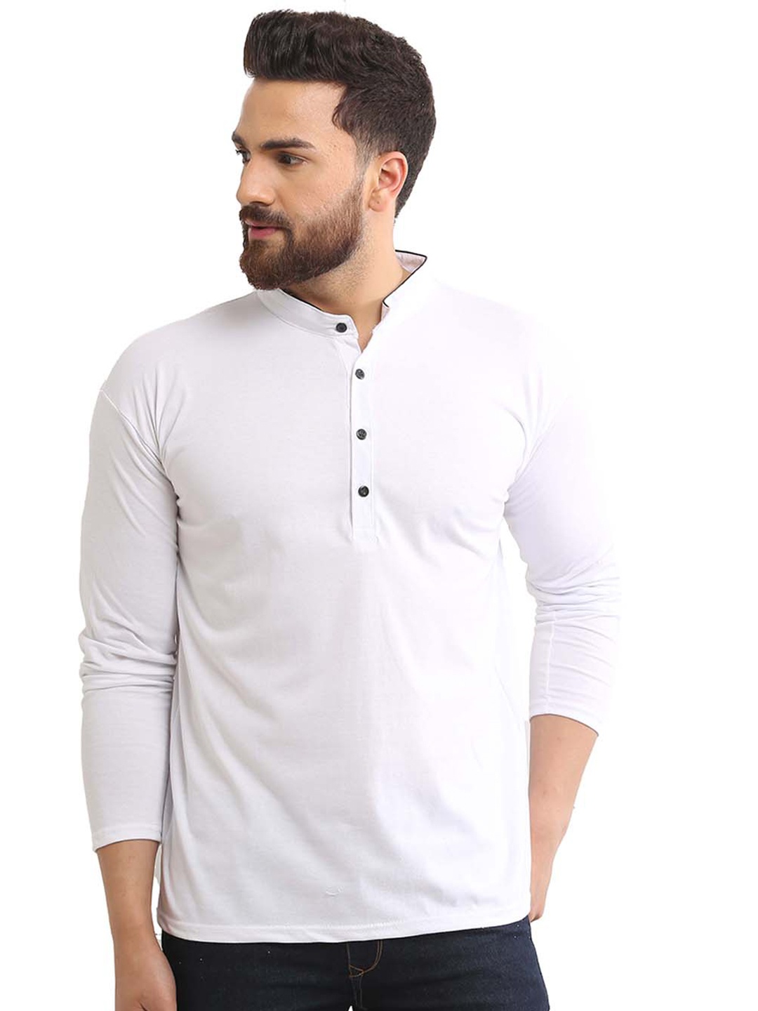 

BAESD Mandarin Collar New Basics Regular Fit Cotton T-shirt, White