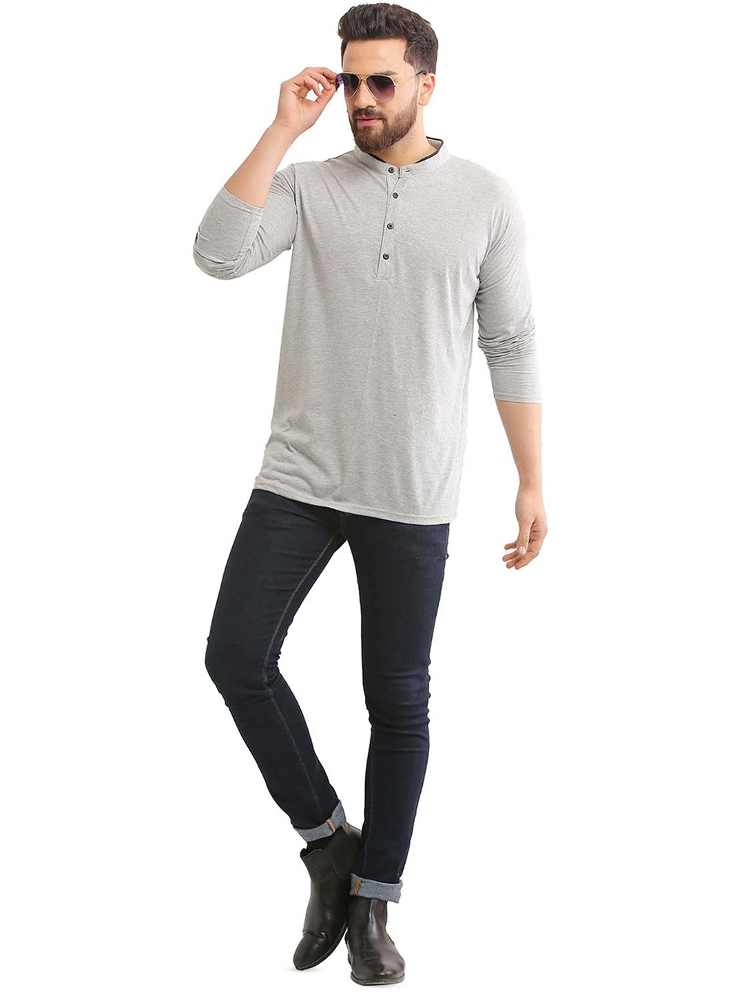 

BAESD Henley Neck New Basics Cotton Regular Fit T-shirt, Grey