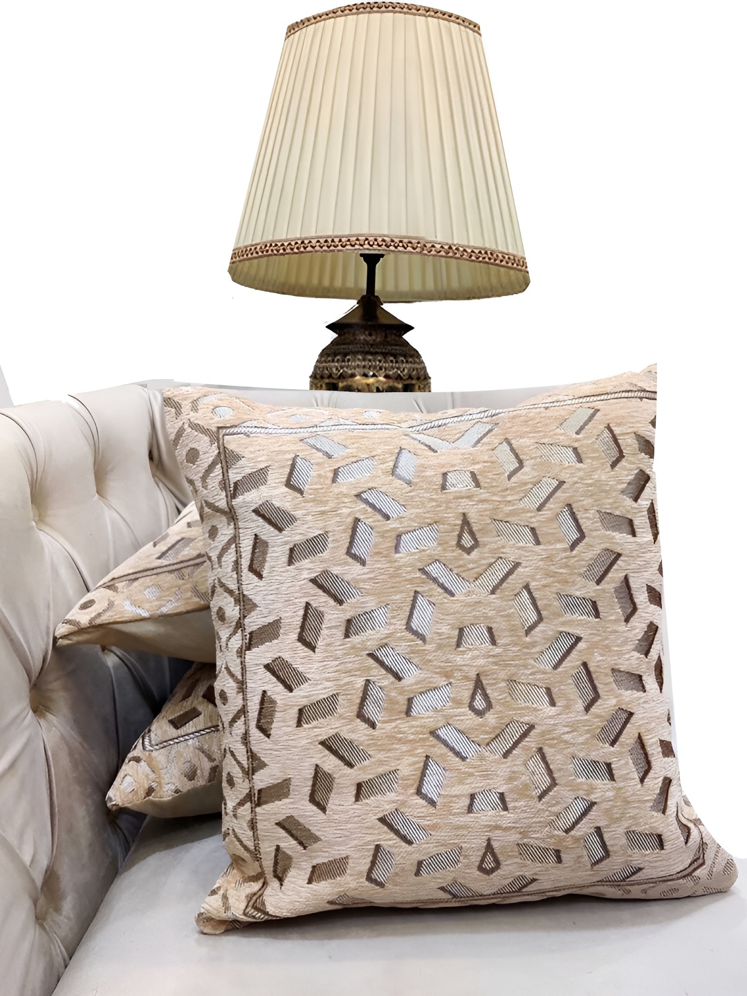 

Good Vibes Brown & White Geometric Jacquard Square Cushion Covers