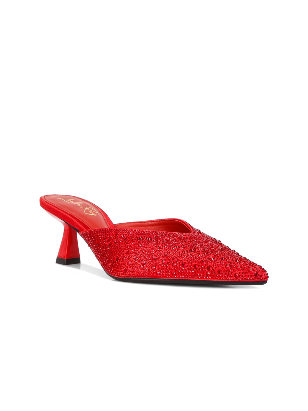 

London Rag Embellished Pointed Toe Kitten Heeled Pumps, Red