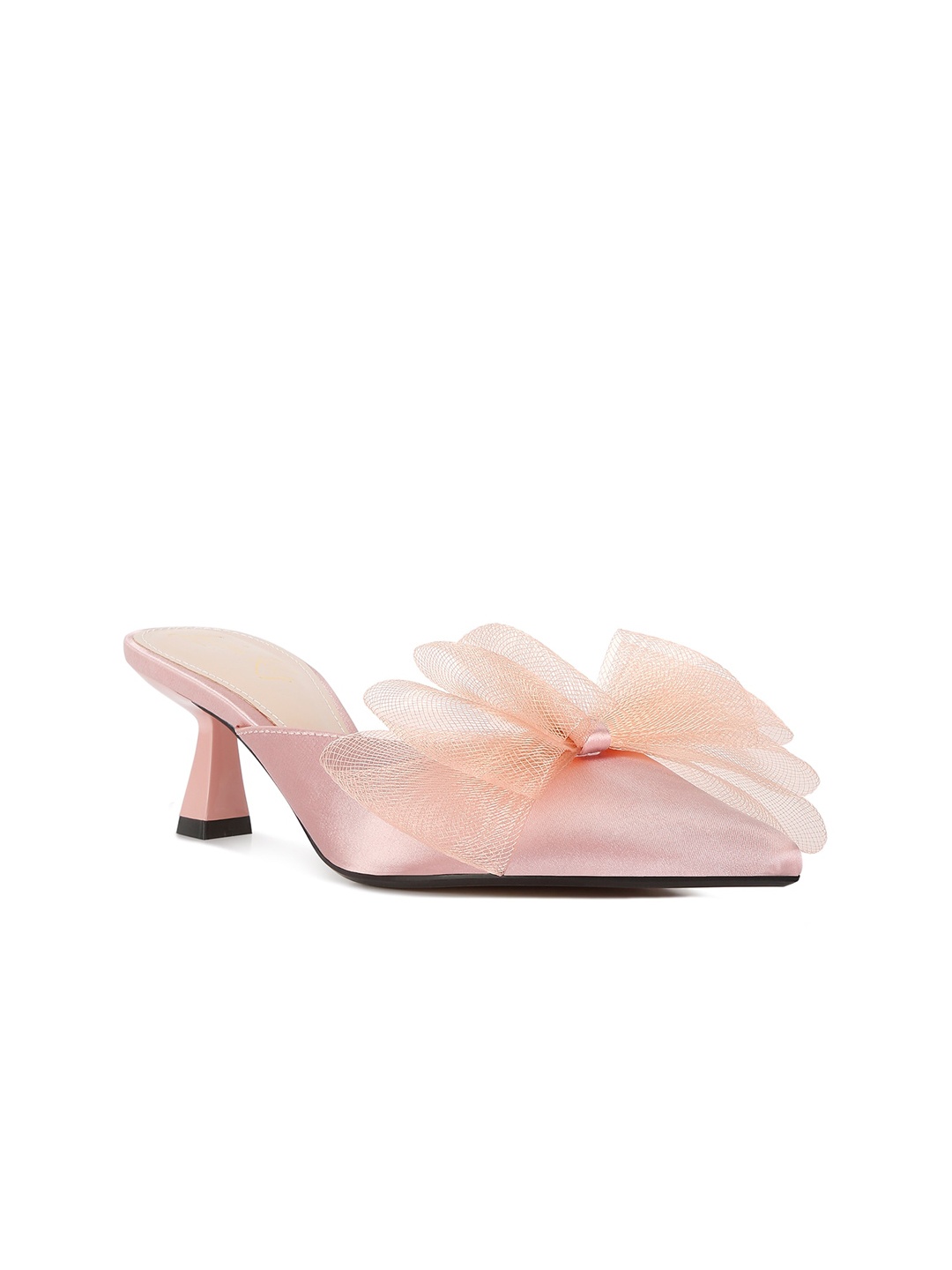 

London Rag Embellished Pointed Toe Bows Kitten Heeled Pumps, Pink