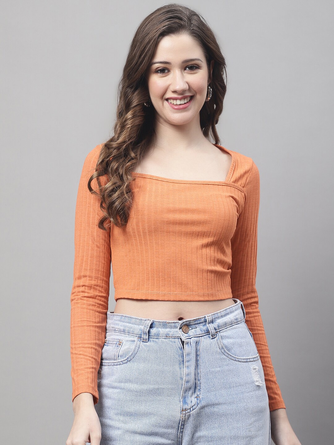 

NoBarr Square Neck Cotton Crop Top, Orange