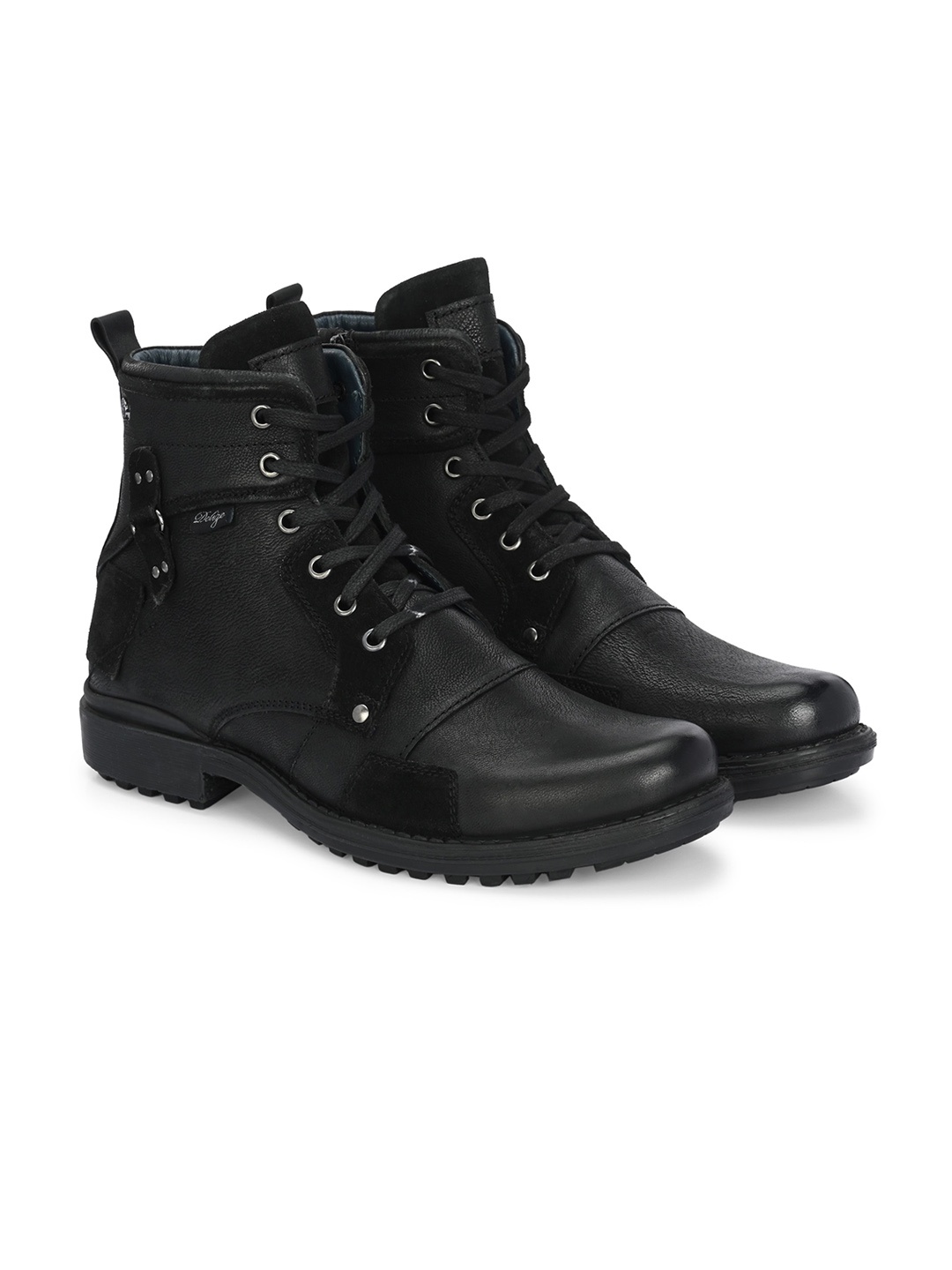 

Delize Men Mid Top Lace Up Leather Regular Boots, Black