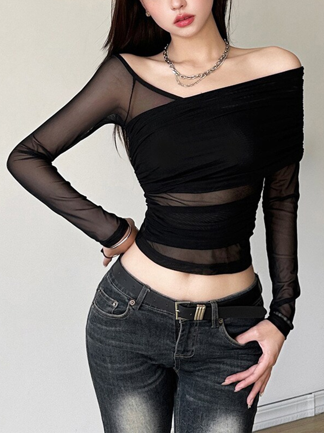 

StyleCast Black Off-Shoulder Bardot Crop Top