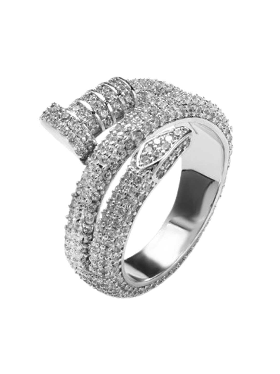 

Drip Project Men 14KT White Gold-plated CZ-studded Wrapped Nail Ring, Silver