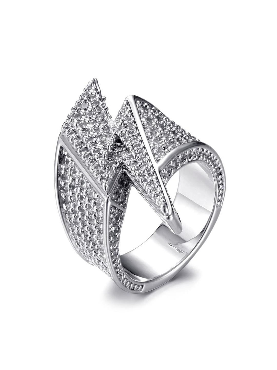 

Drip Project Men 14KT White Gold-plated CZ-studded Diamond Flash Ring, Silver