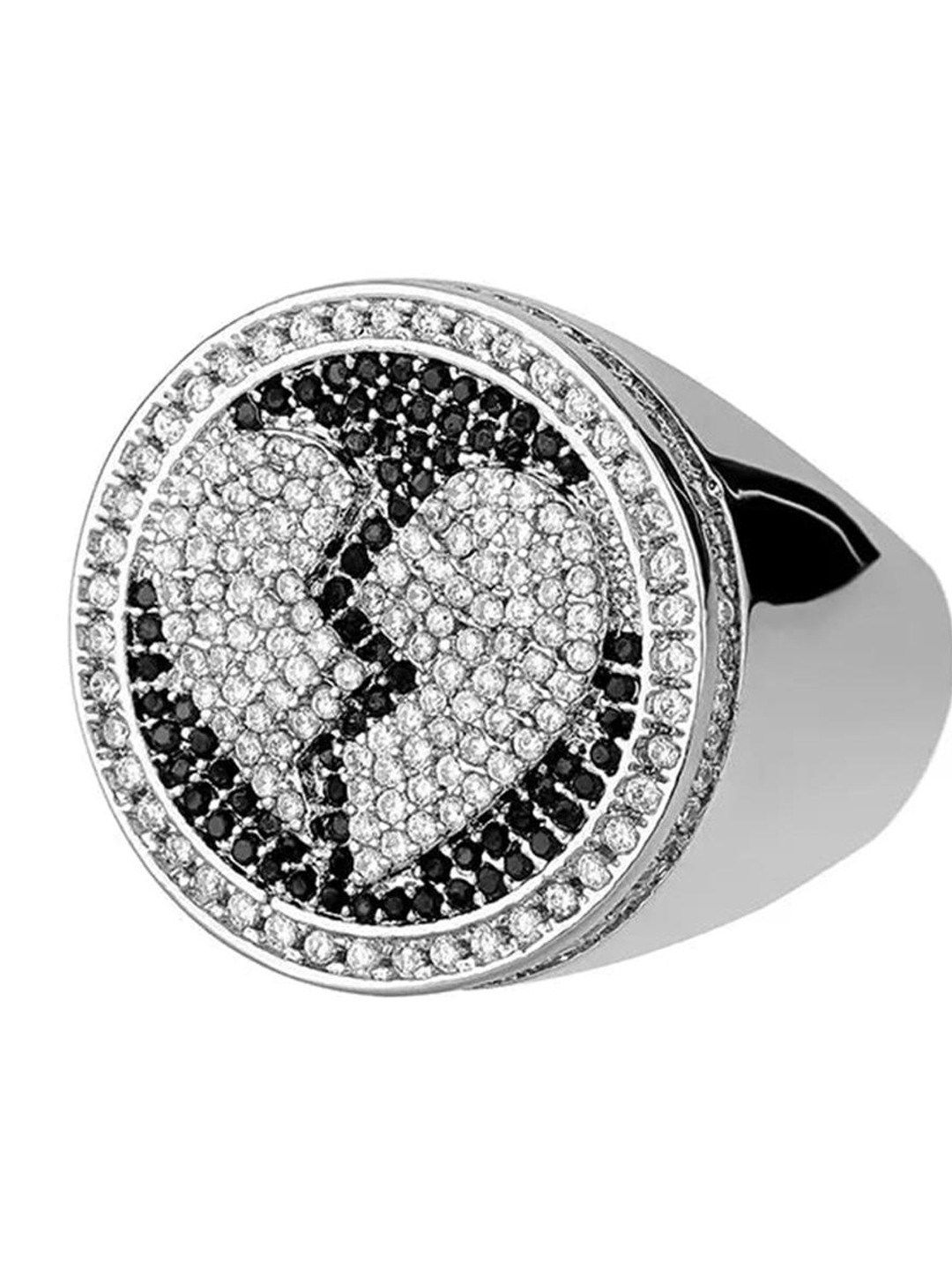 

Drip Project Men 14KT White Gold-plated CZ-studded Broken Heart Signet Ring, Silver