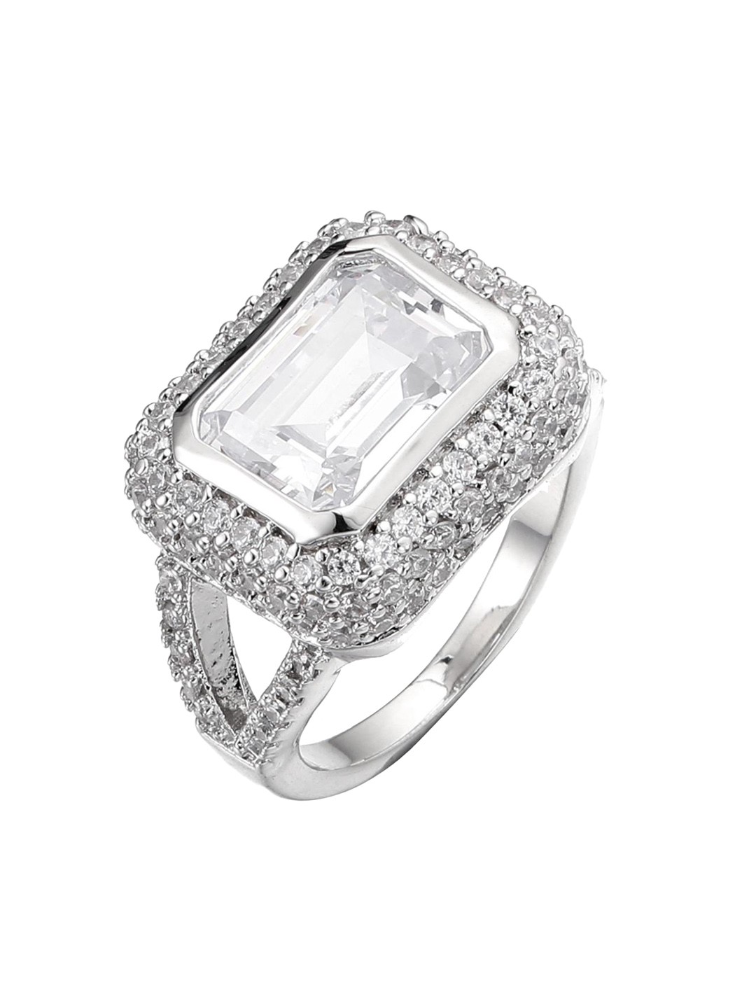 

Drip Project Men 14KT White Gold-plated CZ-studded Finger Ring, Silver