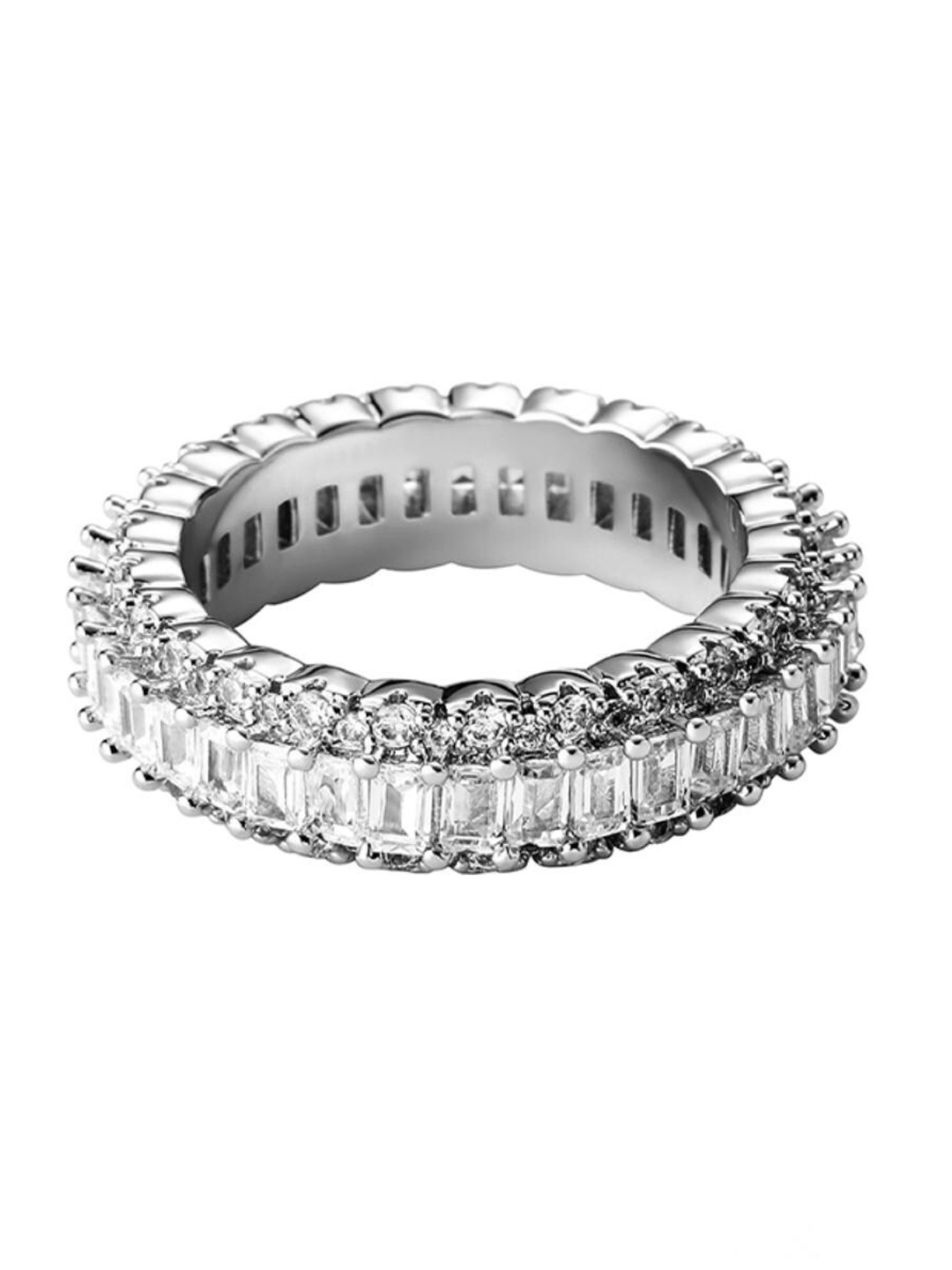 

Drip Project Men 14KT White Gold-plated CZ-studded Baguette Band Ring, Silver