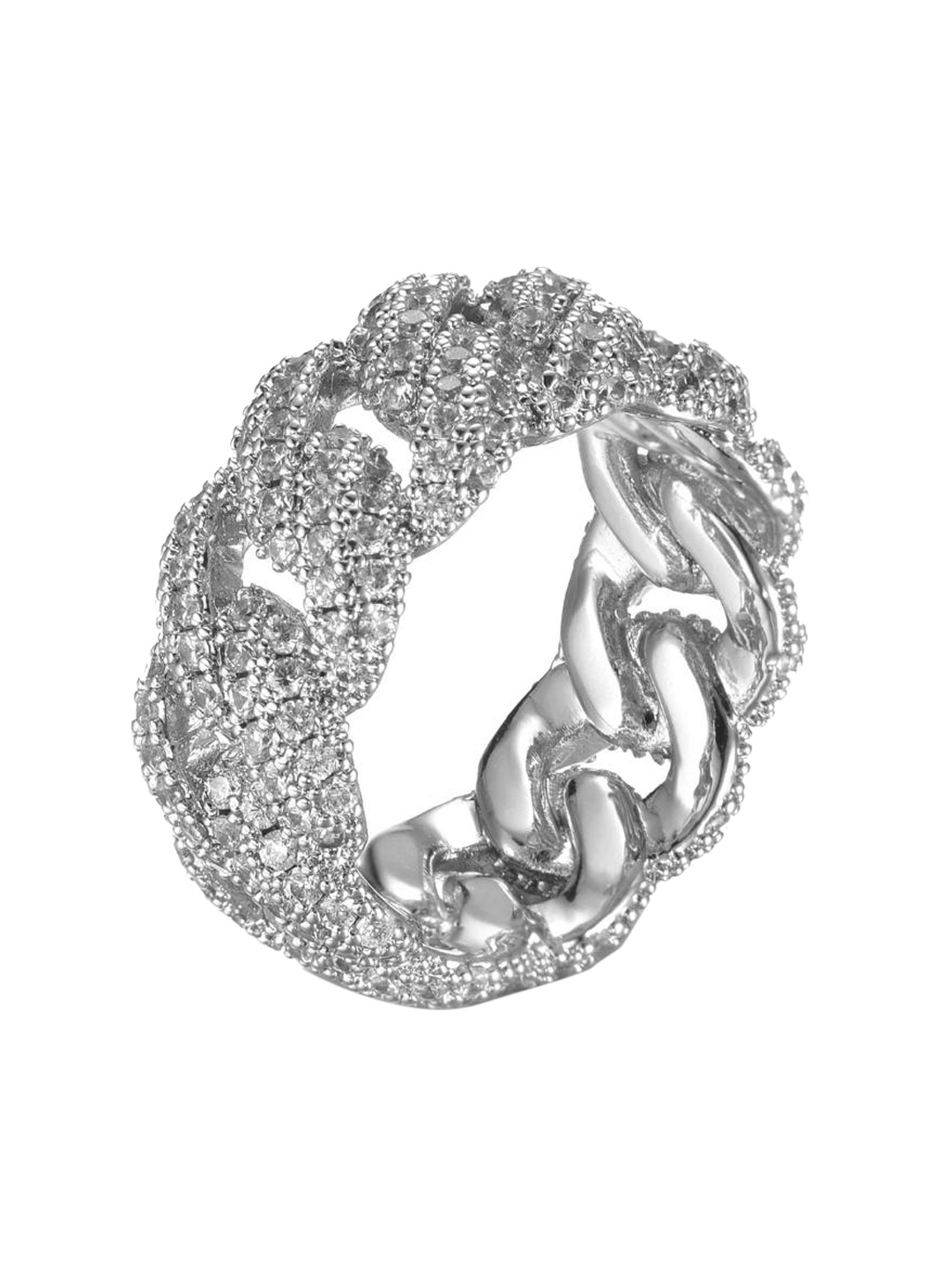 

Drip Project Men 14KT White Gold-plated CZ-studded Icy Cuban Ring, Silver