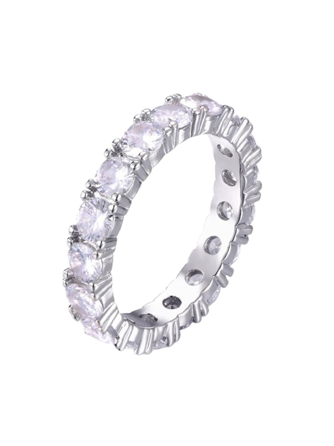 

Drip Project Men 14KT White Gold-plated CZ-studded Band Ring, Silver