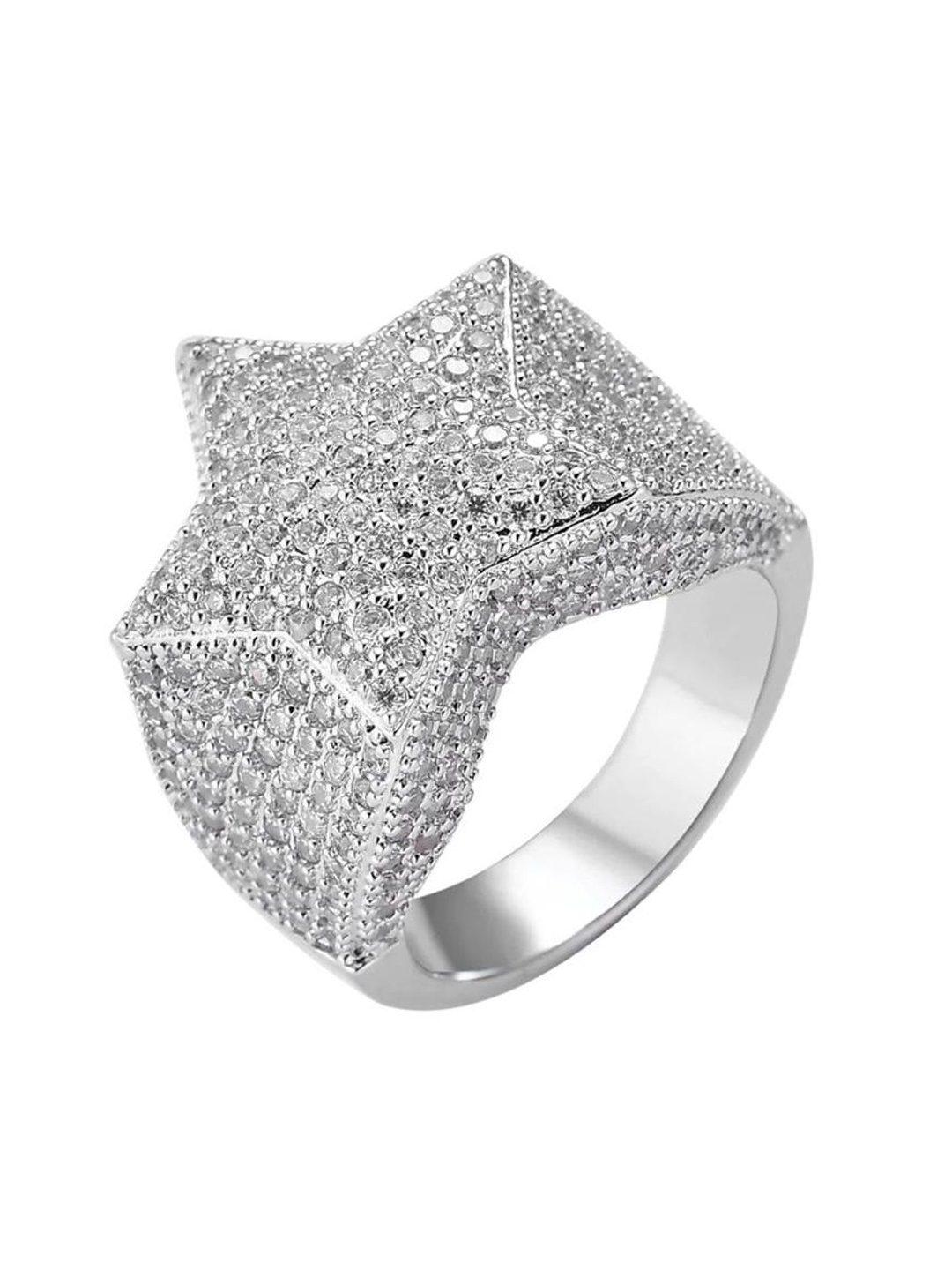 

Drip Project Men 14KT White Gold-plated CZ-studded Star Ring, Silver