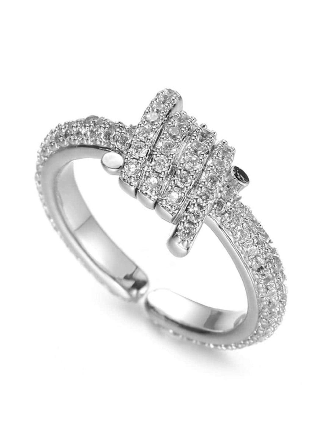 

Drip Project Men 14KT White Gold-plated CZ-studded Adjustable Barbed Wire Finger Ring, Silver