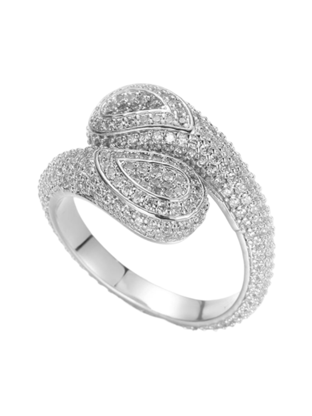 

Drip Project Men 14KT White Gold-plated CZ-studded Adjustable Iced Bandana Ring, Silver