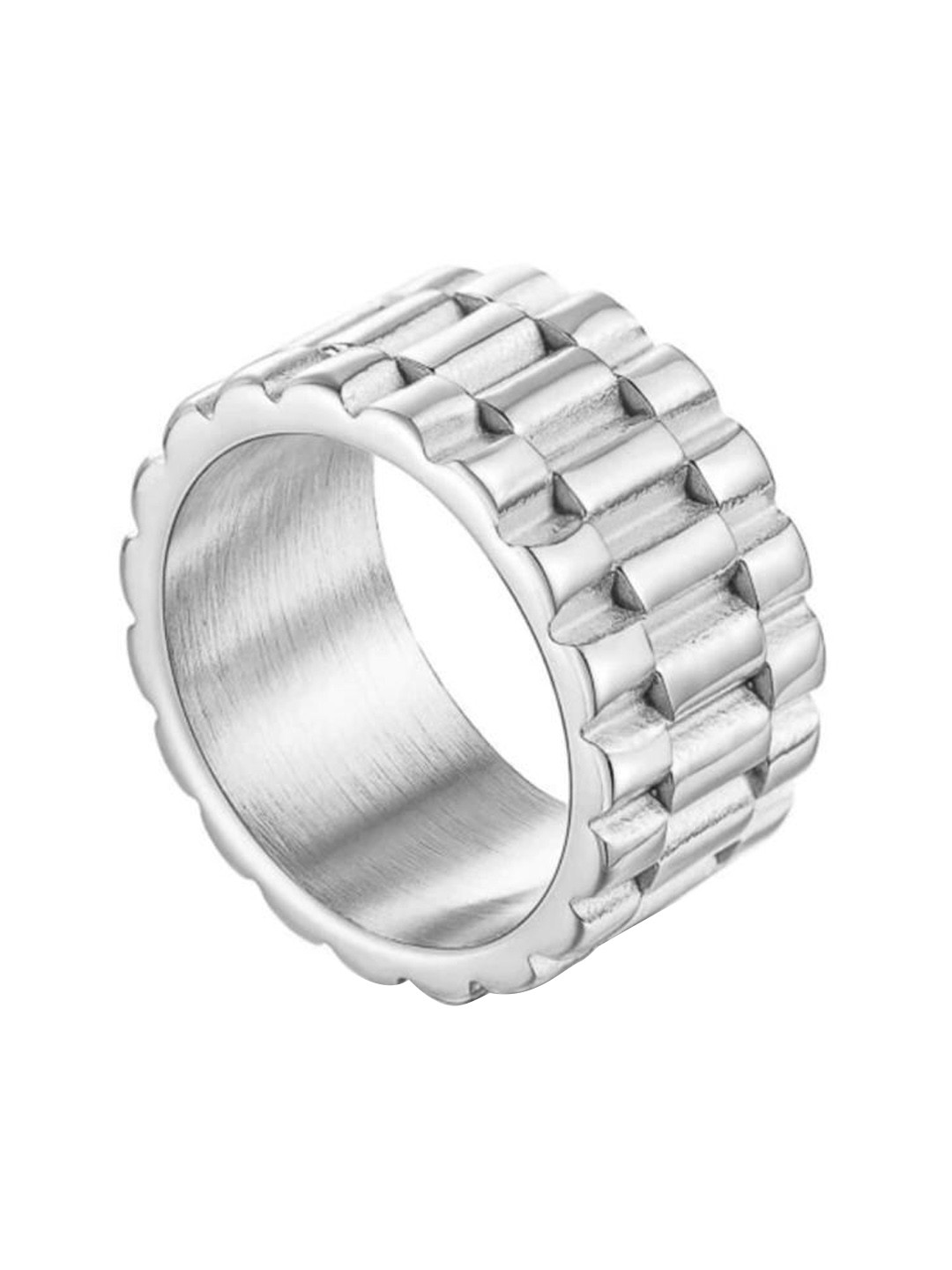 

Drip Project Men 14KT White Gold-plated Rugged Steel Rider Ring, Silver