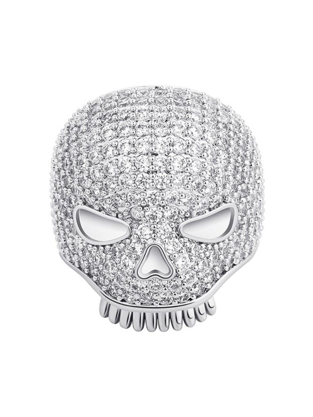 

Drip Project Men 14KT White Gold-plated CZ-studded Skull Ring, Silver
