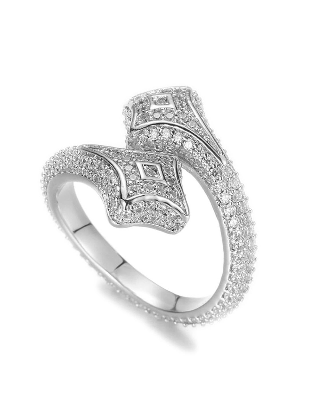 

Drip Project Men 14KT White Gold-plated CZ-studded Adjustable Pave Star Wrap Ring, Silver