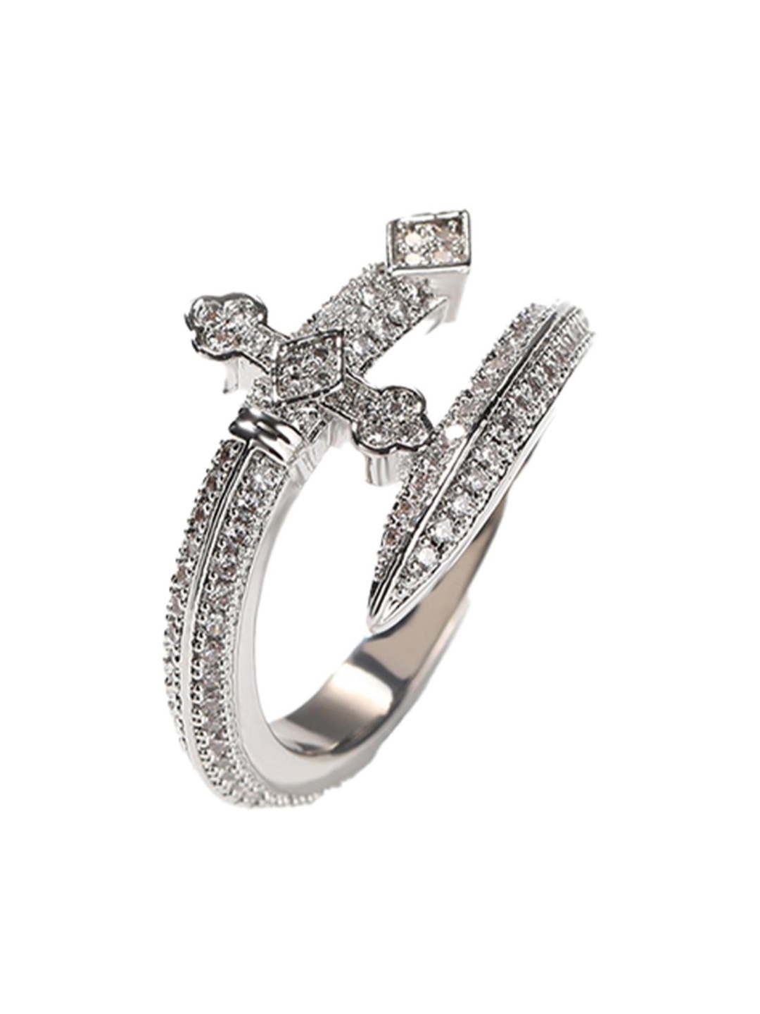 

Drip Project Men 14KT White Gold-plated CZ-studded Dagger Ring, Silver