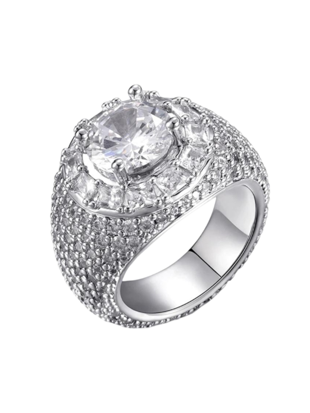 

Drip Project Men 14KT White Gold-plated CZ-studded Presidential Ring, Silver