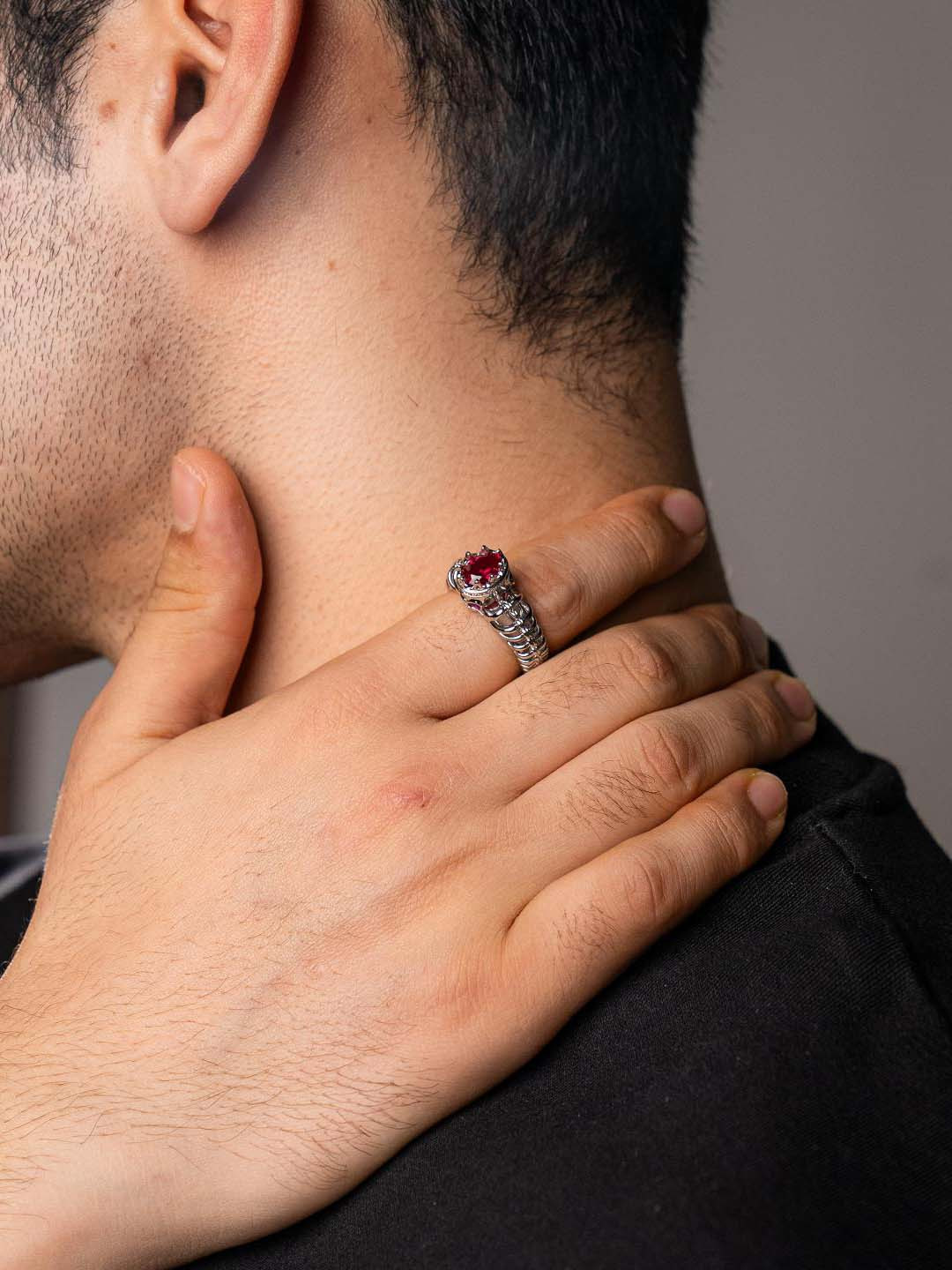 

Drip Project Men 14KT White Gold-plated CZ-studded Rib Cage Ring, Silver