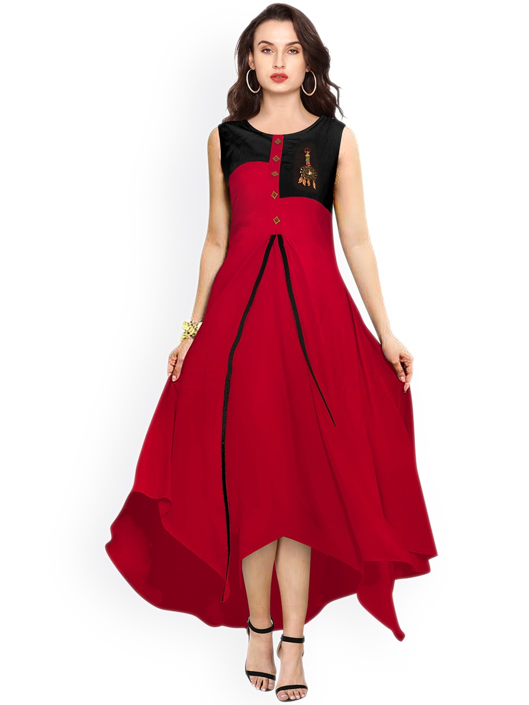 

Sitanjali Colourblocked Sleeveless Anarkali Kurta, Red