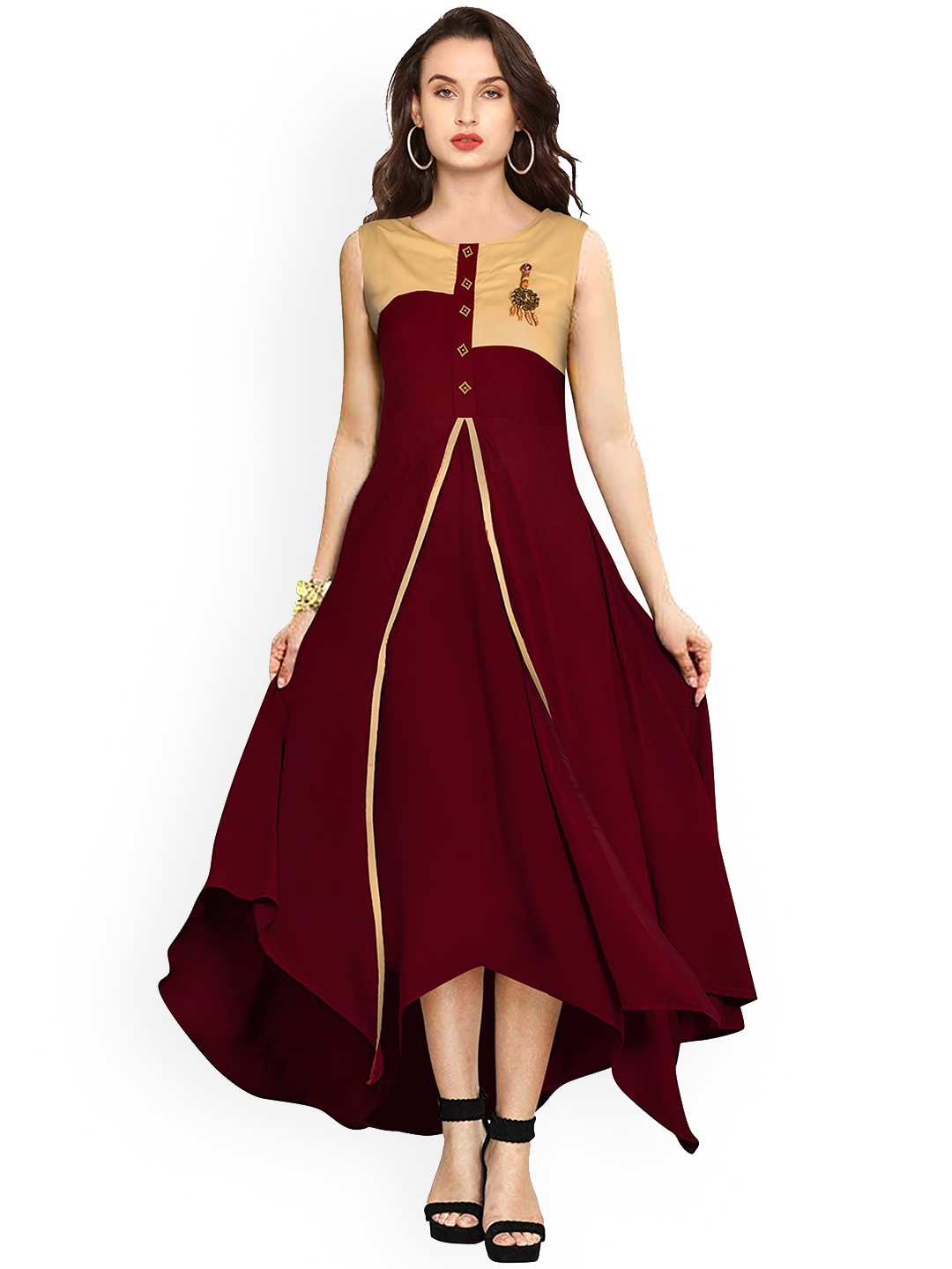 

Sitanjali Colourblocked Sleeveless Anarkali Kurta, Maroon