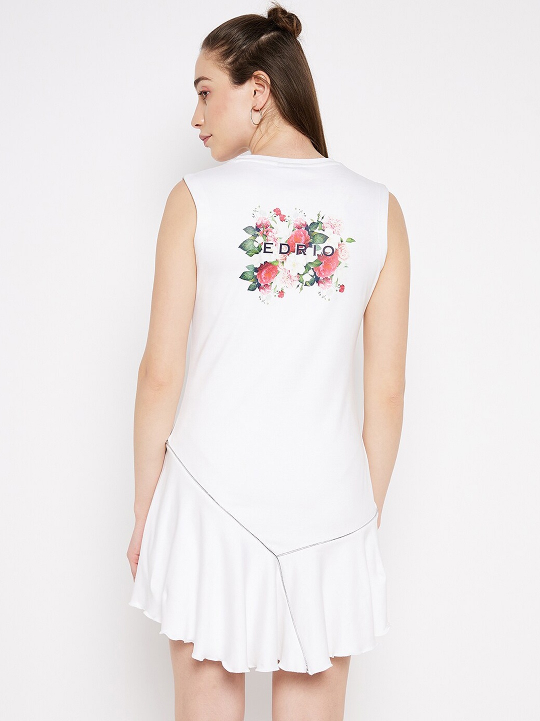 

EDRIO Floral Printed Round Neck Cotton A-Line Dress, White