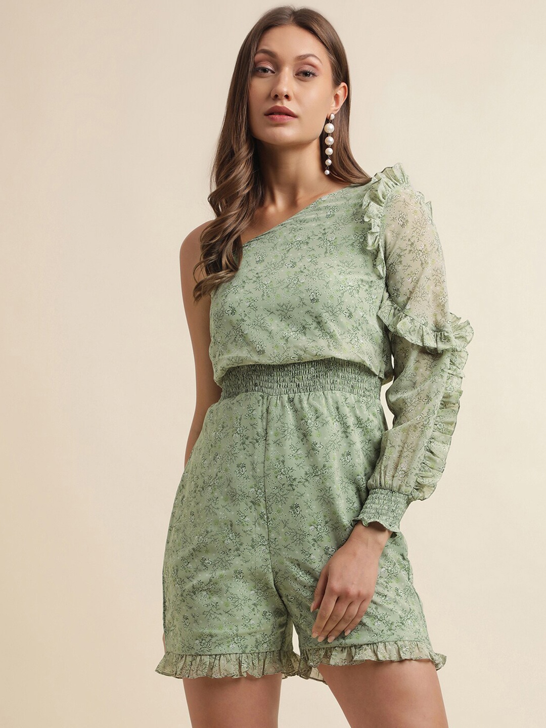 

Selvia Printed One Shoulder Playsuit, Lime green