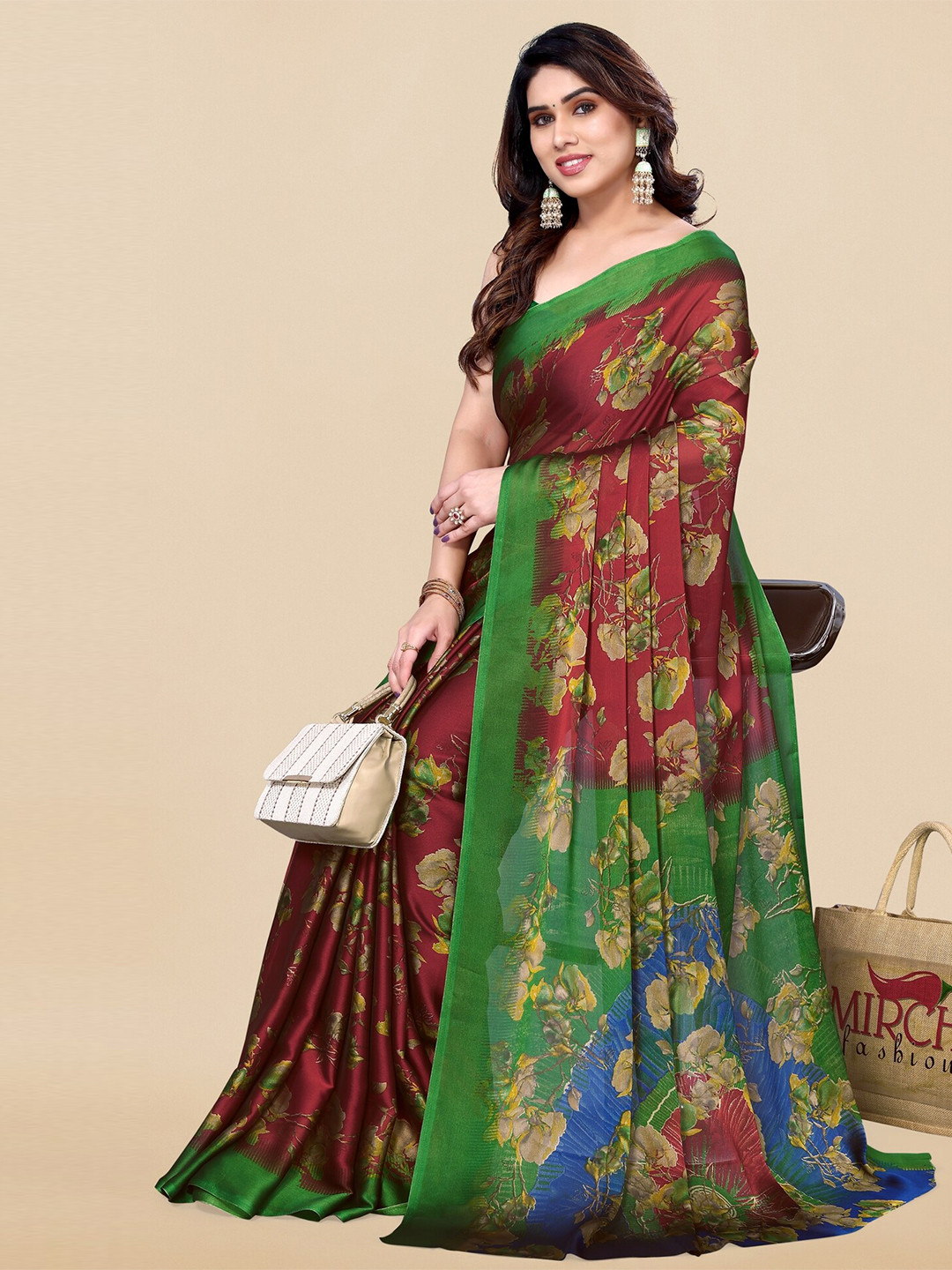 

KALINI Floral Printed Saree, Maroon